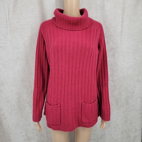 Deane & White Raspberry Lambswool and Angora Wide Wale Cowl Neck Sweater - Picture 1 of 9